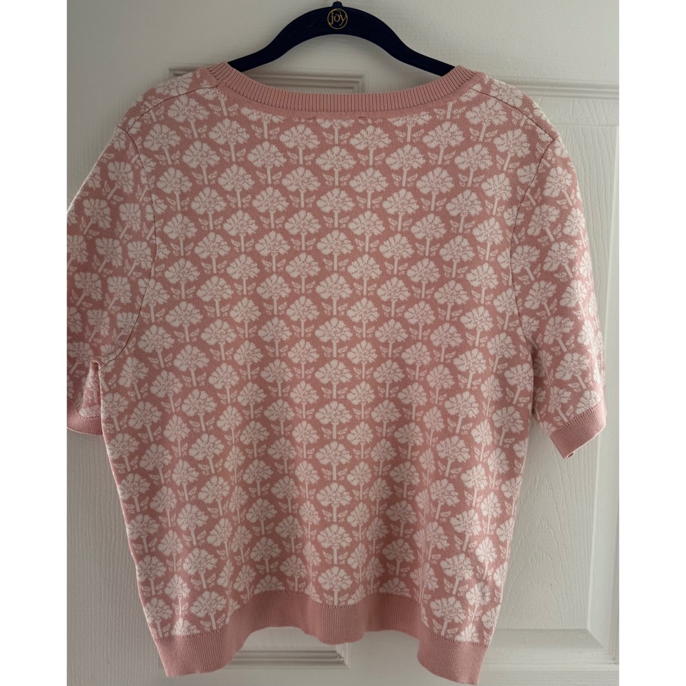 Adrianna Papell Pink Floral Pattern Retro Short Sleeve Knit Top Women's Size L - Picture 7 of 7